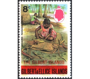 Overprint Woman weaving Pandanus fronds - Micronesia / Gilbert Islands 1976 - 8