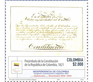 Preamble to 1821 Constitution - South America / Colombia 2021
