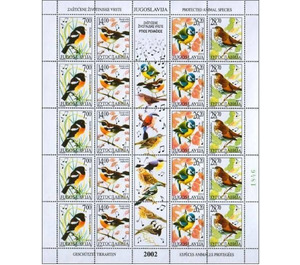 Protected animal species - Songbirds - Yugoslavia 2002