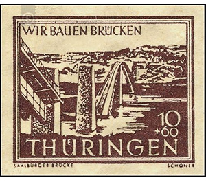 Reconstruction of destroyed bridges in Thuringia  - Germany / Sovj. occupation zones / Thuringia 1946 - 10 Pfennig