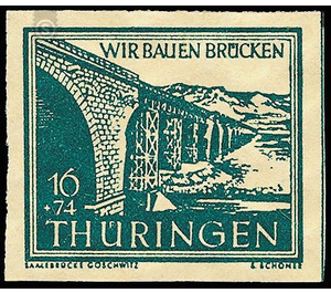 Reconstruction of destroyed bridges in Thuringia  - Germany / Sovj. occupation zones / Thuringia 1946 - 16 Pfennig