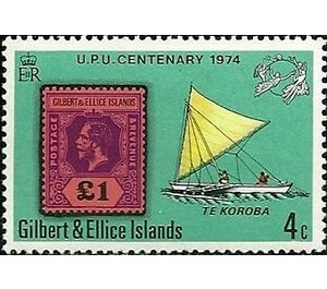 Stamp from 1912, outrigger canoe "Te koroba" - Micronesia / Gilbert and Ellice Islands 1974 - 4