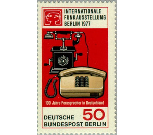 Telephone from 1905 and desk phone from 1977, exhibition log - Germany / Berlin 1977 - 50