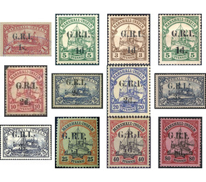 Yacht Hohenzollern Overprinted G.R.I. and value - Micronesia / Marshall Islands, German Administration 1914 Set