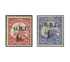 Yacht Hohenzollern Overprinted G.R.I. and value - Micronesia / Marshall Islands, German Administration 1915 Set
