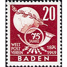 75 years world post association  - Germany / Western occupation zones / Baden 1949 - 20 Pfennig