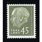 Definitive stamp series Federal President Heuss  - Germany / Saarland 1957 - 45 Franc