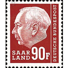 Definitive stamp series Federal President Heuss  - Germany / Saarland 1957 - 90 Franc